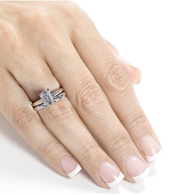1 Ct Bridal Emerald Cut Moissanite Engagement Set Ring