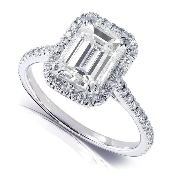 2 Carat Emerald cut moissanite and Diamond engagement ring