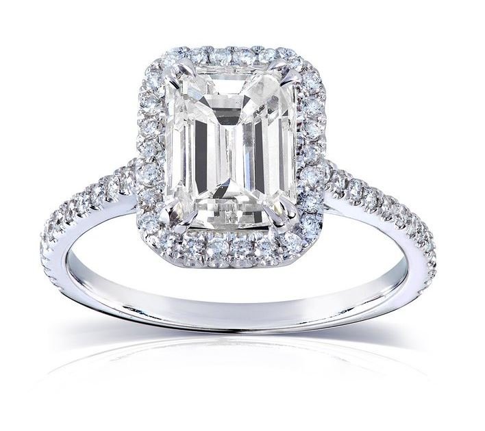 2 Carat Emerald cut moissanite and Diamond engagement ring