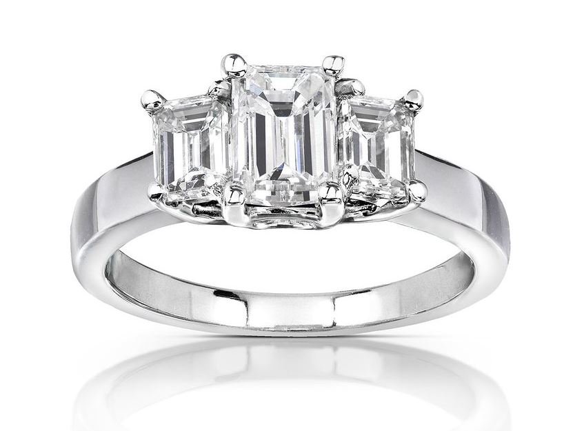 Three stone emerald cut moissanite ring 3 stone