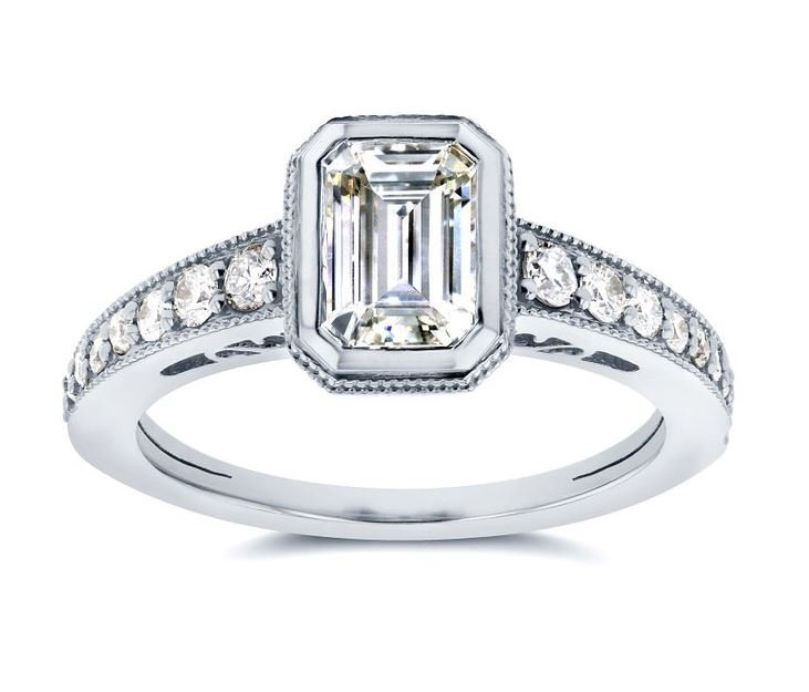 Bezel Moissanite Emerald Cut Diamond Ring