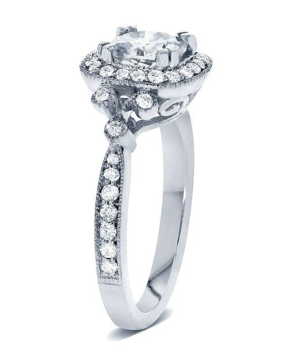 Cushion cut antique moissanite and diamond engagement ring