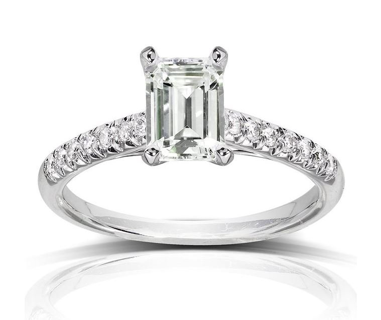 Emerald Cut Moissanite and Diamond Engagement Ring