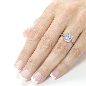radiant cut moissanite engagement ring side hand